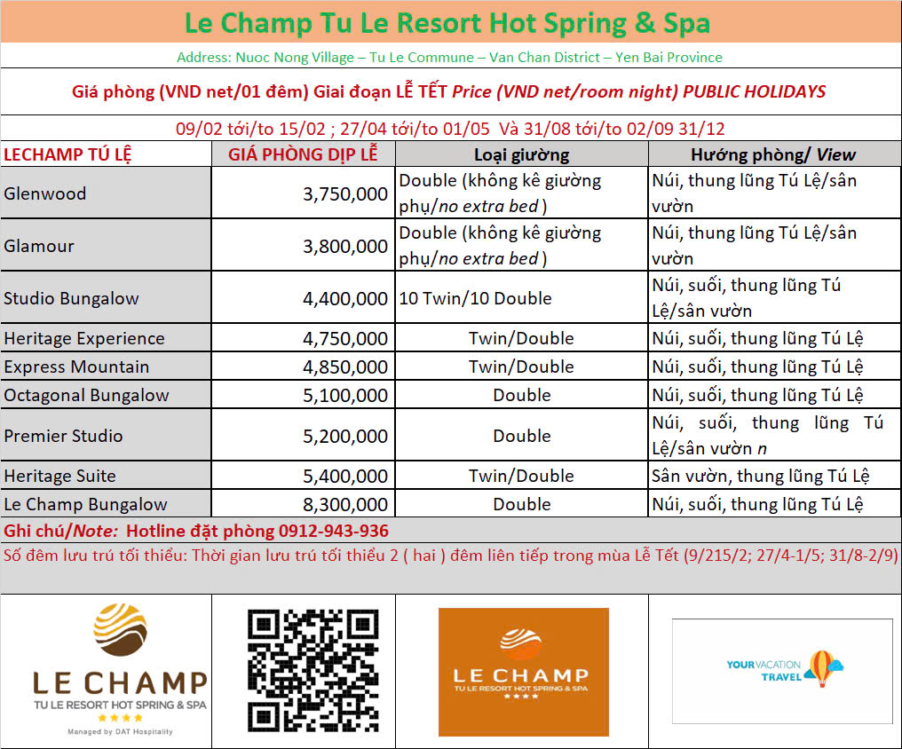 Đặt phòng tại Le Champ Tu Le Resort Hot Spring & Spa 