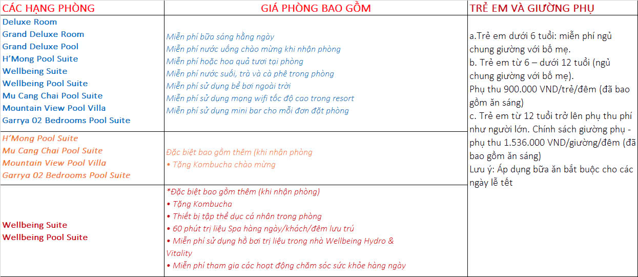 Báo giá phòng Garrya Mu Cang Chai